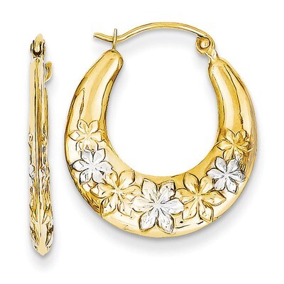 Hollow Flowers Hoop Earrings 14K Gold &amp; Rhodium TL741, MPN: TL741, 883957371023