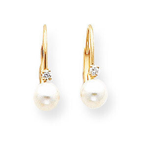 5-5.5mm Cultured Pearl &amp; .03ct. Diamond Leverback Earring Mounting 14k Gold XLB50, MPN: XLB50,
