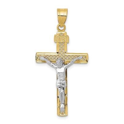 Two-Tone Diamond-Cut Large Block Lattice Cross with Crucifix Pendant 10k Gold 10C4347, MPN: 10C4347…