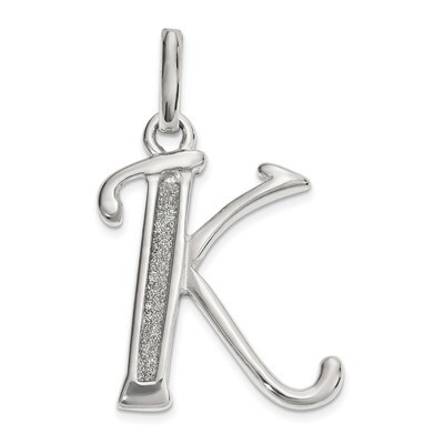 Glitter Enamel Letter K Pendant Sterling Silver Polished QC9181K, MPN: QC9181K, 886774107486