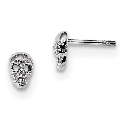 Skull Post Earrings Sterling Silver Rhodium-plated Polished QE13371, MPN: QE13371, 191101234323