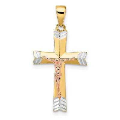 Yellow and Rose Gold with White Rhodium Diamond-Cut Crucifix Pendant 14k Gold XR1896, MPN: XR1896,