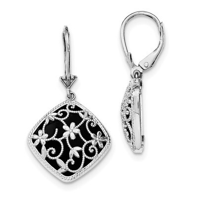 Diamond-cut Onyx Leverback Earrings Sterling Silver Rhodium-plated Textured QE12026, MPN: QE12026, …