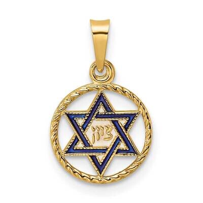 Solid Enameled Star of David In Frame Pendant 14k Gold Polished XR1969, MPN: XR1969,