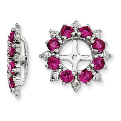 Diamond &amp; Created Ruby Earring Jacket Sterling Silver Rhodium QJ119JUL, MPN: QJ119JUL, 191101384851