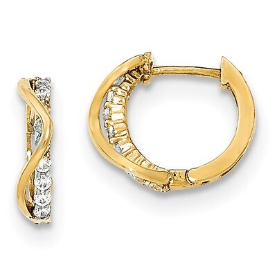 CZ Hinged Hoop Earrings 14k Gold Polished SE2485
