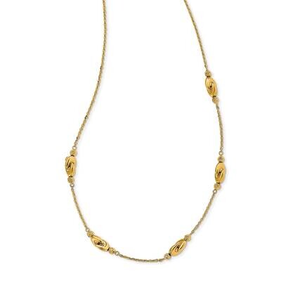5 Station Diamond-Cut Beads with 2 In Extender Necklace 18 Inch 14k Gold Polished SF2831-16, MPN: S…