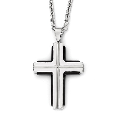 Polished Black IP-plated Cross Necklace - Stainless Steel SRN1982-24 by Chisel, MPN: SRN1982-24, 19…