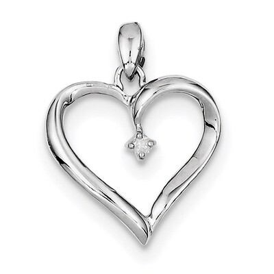 Diamond Heart Pendant Sterling Silver Rhodium QDX208, MPN: QDX208, 818050011347