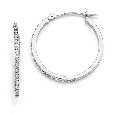 Round Hinged Hoop Earrings 14k White Gold with Diamonds DF145, MPN: DF145, 191101179358