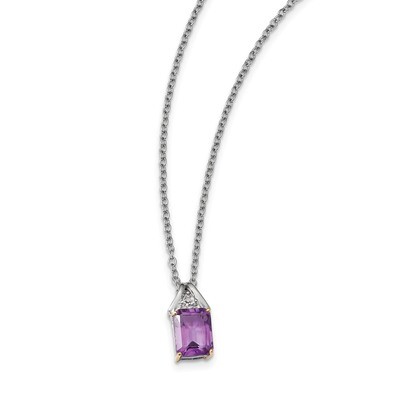 Amethyst and Diamond Necklace Sterling Silver &amp; 14k Gold QG2721-18, MPN: QG2721-18, 685146726696