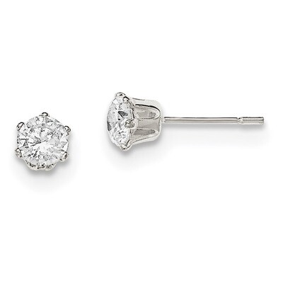 CZ Diamond Post Earrings Sterling Silver Polished QE12183, MPN: QE12183, 883957781136