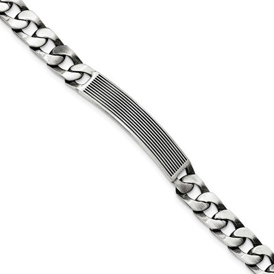 Antiqued Satin ID Link Bracelet Sterling Silver QID203-7.5