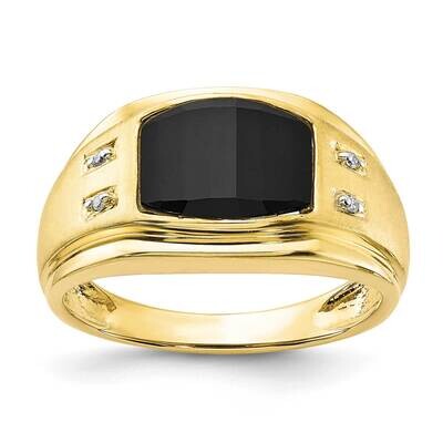 10k Gold Polished and Brushed 1-10.5X8.2 Onyx and Diamond Ring RMS1415/FACOX-0YAS45