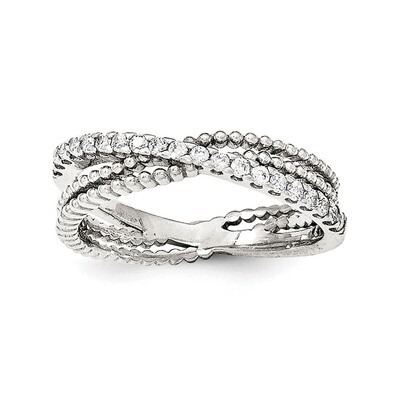 Textured with CZ Diamond Ring Sterling Silver Rhodium-plated Polished QR6265, MPN: QR6265,