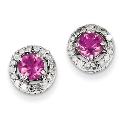 Pink Tourmaline Circle Post Earrings Diamond Sterling Silver QE10105PT, MPN: QE10105PT, 883957399843