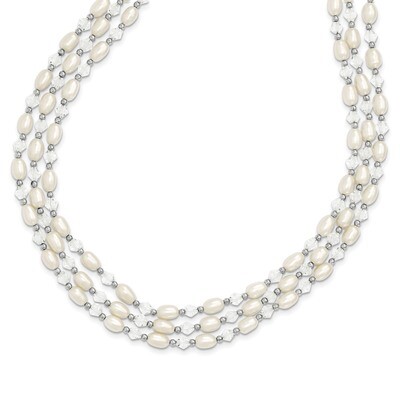 Bead 4-5mm FW Cultured Pearl Crystal 3-Strand Neck with 2inext Sterling Silver QH5228-18
