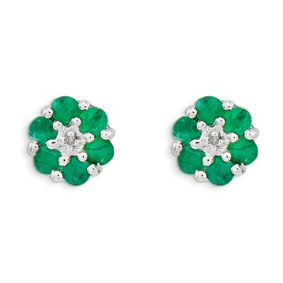 Emerald &amp; Diamond Post Earrings Sterling Silver Rhodium QDX318, MPN: QDX318, 883957313979