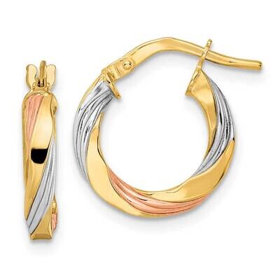 Rose &amp; White Rhodium Polished Twisted Hoop Earrings 14k Gold TF2099, MPN: TF2099, 883957989013