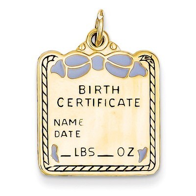 Enameled Blue Engravable Birth Certificate Charm 14k Gold A0364/B, MPN: A0364/B, 883957852904