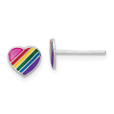 Enamel Kids Rainbow Heart Post Earrings Sterling Silver Rhodium-plated QE16603, MPN: QE16603, 19110…