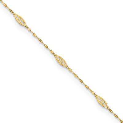 Fancy Filigree Link 9 Inch Plus 1 Inch Extender Anklet 14k Gold Polished ANK327-9, MPN: ANK327-9, 8…