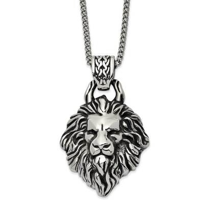 Antiqued and Polished Lion&#39;s Head 24 Inch Necklace Stainless Steel SRN2827-24 by Chisel, MPN: SRN28…