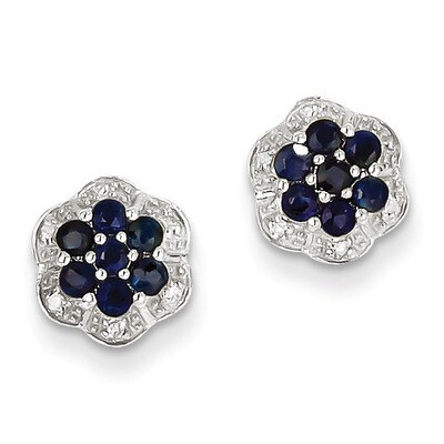 Sapphire &amp; Diamond Post Earrings Sterling Silver Rhodium QDX315, MPN: QDX315, 883957525358