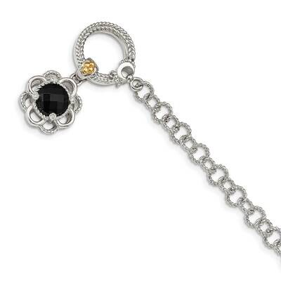 Onyx &amp; Diamond 7.5 Inch Toggle Bracelet Sterling Silver with 14k Gold Accent QTC1542, MPN: QTC1542,…