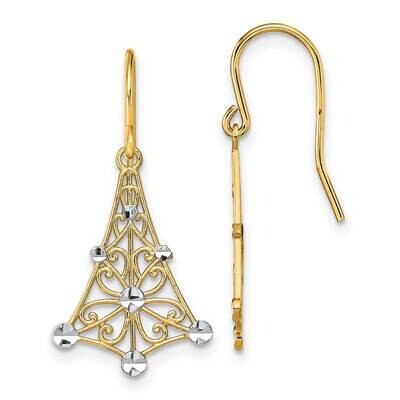 Fancy Dangle Wire Earrings 14k Gold Rhodium Diamond-cut TF1894, MPN: TF1894, 637218148936