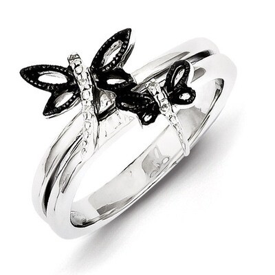 Black Rhodium-plated Dragonfly Ring Sterling Silver Diamond QR5758, MPN: QR5758, 883957280264