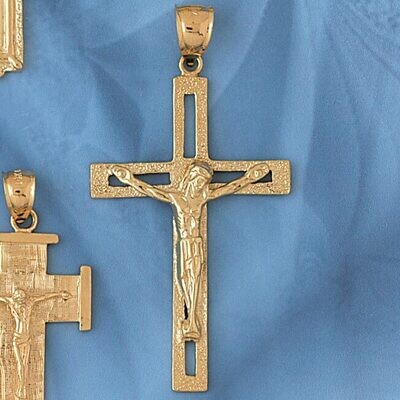 Dazzlers Jewelry Jesus Christ on Cross Pendant Necklace Charm Bracelet in Yellow, White or Rose Gol…