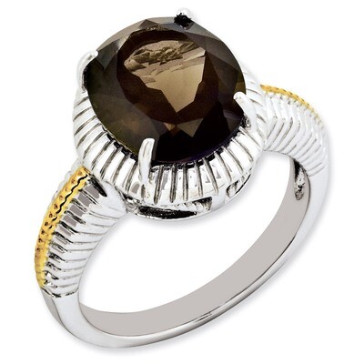 Flash Gold-plate Smoky Quartz Ring Sterling Silver QR3172SQ, MPN: QR3172SQ, 883957363158