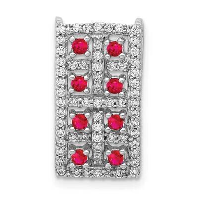 .24 Ruby Fancy Rectangle Chain Slide 14k White Gold Diamond PM3842-RU-030-WA, MPN: PM3842-RU-030-WA,