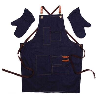 Dark Blue Denim Childs Apron with Oven Mitts GM25295, MPN: GM25295, 788089157579