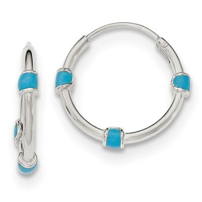 Light Blue Enamel Hoop Earrings Sterling Silver Polished QE11707, MPN: QE11707, 191101231988