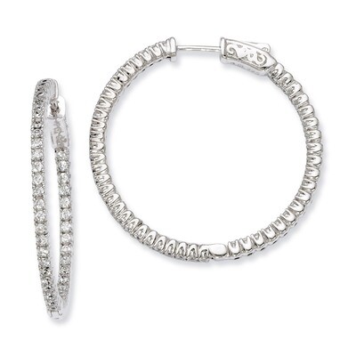 Diamond In and Out Hinged Hoop Earrings Sterling Silver Rhodium-plated QE7943, MPN: QE7943, 8867747…