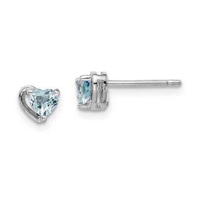 Aquamarine Heart Post Earrings Sterling Silver Rhodium Plated QE14916MAR, MPN: QE14916MAR, 88395785…