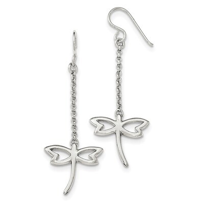 Dragonfly Dangle Shepherd Hook Earrings Sterling Silver Polished QE12283, MPN: QE12283, 191101229466
