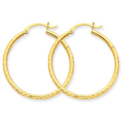 2mm Round Tube Hoop Earrings 14k Gold Diamond-cut TC231, MPN: TC231, 883957289083