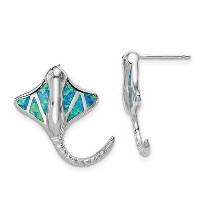Created Blue Opal Stingray Post Earrings Sterling Silver Rhodium-plated QE14445, MPN: QE14445, 8839…