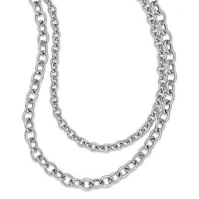 Leslie&#39;s Layered with 1.5 inch extender Necklace Sterling Silver Rhodium-plated Polished HB-QLF1090…