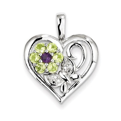 Amethyst &amp; Peridot Diamond Pendant Sterling Silver QP3861, MPN: QP3861, 883957436425