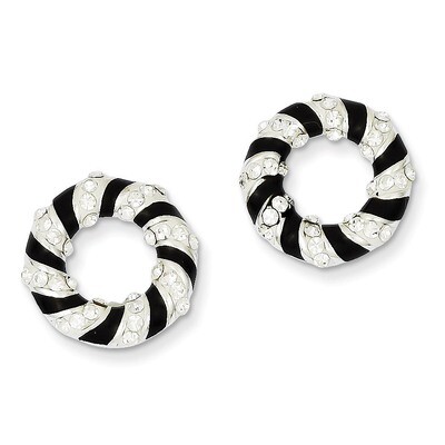 Sterling Silver Stellux Crystal Black Enamel Open Circle Post Earrings QE9683