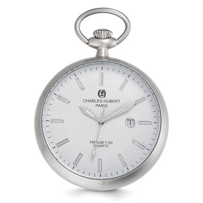 Charles Hubert Open Face Tritium Quartz Pocket Watch Stainless Steel XWA5560, MPN: XWA5560, 8488700…