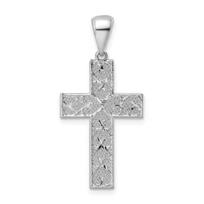 Diamond-Cut Cross Pendant Sterling Silver Rhodium-Plated Polished QC11139, MPN: QC11139,