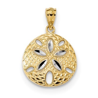 Diamond -cut Polished Sand Dollar Pendant 14k Gold &amp; Rhodium K6072, MPN: K6072, 883957831138
