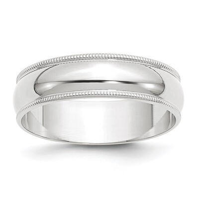 6mm Lightweight Milgrain Half Round Band 10k White Gold Engravable 1WML060-10, MPN: 1WML060-10, 886…