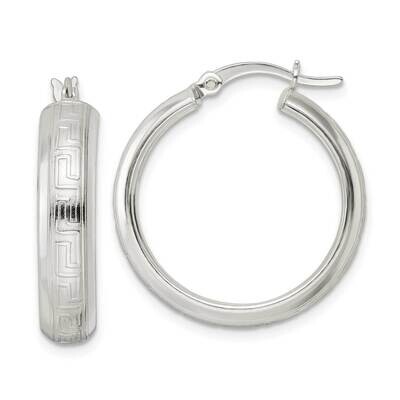 Greek Key Circle Hoop Earrings Sterling Silver Polished QE15861, MPN: QE15861, 196904152300