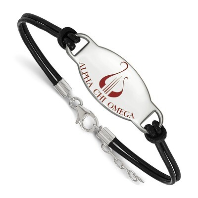 Alpha Chi Omega Enameled Oval Black Leather Bracele - Sterling Silver SS018ACO-BK-7, MPN: SS018ACO-…